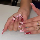 Fashionkova 24Pcs Long Coffin False Nails with Star Rhinestones Black Y2K Nail Art French Gradient Full Cover Press on Nail Tips for Girls