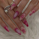 Fashionkova 24pcs Spicy Girl Press on Nails Ocean Shell Starfish Pattern Fake Nails Full Cover Sweet Pink Blush Almond False Nail Patch