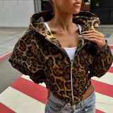 Fashionkova Christmas gift Christmas outfit 2024 Autumn Winter Fashion Leopard Irregular Cardigan Jacket Women Hooded Long Sleeve Zipper Casual Hipster Streetwear Coats