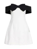 Fashionkova  Bow Splice Mini Dress For Women Slim High Waist Sexy Off Shoulders Dresses Femme Party Retro Wedding Elegant Dress Woman