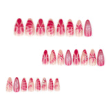 Fashionkova 24pcs Spicy Girl Press on Nails Ocean Shell Starfish Pattern Fake Nails Full Cover Sweet Pink Blush Almond False Nail Patch