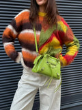 Fashionkova Mohair Plaid Contrast Women Sweater O Neck Full Sleeve Lady Cardigan 2024 Fashion Autumn Loose Single-breasted Female Knitwear
