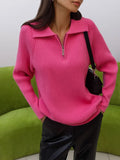 Fashionkova Christmas Gift outfit  Autumn Winter Simple Casual Polo Collar Knitted Pullover Sweate Office Lady Fashion Warm Top Women Knitted Long Sleeves