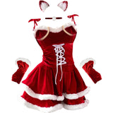 Fashionkova Christmas outfit Autumn Winter Cute Bunny Santa Claus Uniform Cosplay Christmas Velvet Dress Women Sexy Party Mini Dresses Tops Skirt Gloves Suit