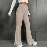 Fashionkova  Fall New 2023 Solid Wide Pit Stripe Casual Knitted Wide-Legged Pants For Women Keep Warm In Autumn And Winter Streetwea