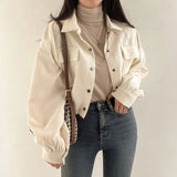 Fashionkova Rimocy Chic Pockets Long Sleeve Cropped Blouse for Women Corduroy Drawstring Short Jacket Woman Korean Wild Solid Color Coats