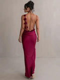 Fashionkova Petal Flow Backless Maxi Dress