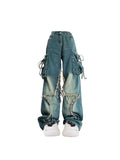 Fashionkova Women Blue Cargo Jeans Baggy Vintage 90s Aesthetic High Waist Cowboy Pants Harajuku Denim Trousers Y2k Trashy 2000s Clothes 2024