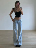 Fashionkova Deeptown Light Blue Low Waist Jeans Woman Streetwear American Vintage Denim Pants Female Casual Washed Straight Pantalons Mujer