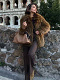 Fashionkova Christmas Gift Outfit Luxurious Solid Color Warm Lapel Faux Fur Jacket Chic Long Sleeves Soft Loose Short Coat Winter New Woman High Street Outerwear