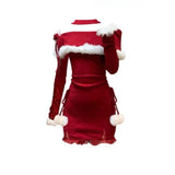 Fashionkova Christmas outfit Christmas New Years Bodycon Knitted Mini Dress Women Casual Long Sleeve Sweet Elegant Even Party One Piece Dress Korean Fur