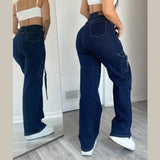 Fashionkova 2024 Women High Waist Lifted Jeans Extremely Slim Waist to Hip Ratio Trousers Jean Straight Pocket Design Overalls Casual Pants