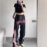 Fashionkova Summer American star letter pants fashion brand Korean striped casual loose matching men's and women's sweatpants