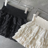 Fashionkova Streetwear Y2k Ruffles Mini Skirts Women Sweet Kawaii High Waist Lace A Line Skirt Summer Korean Fashion Black Ball Gown Skirts