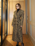 Fashionkova Christmas Gift outfit Fashion Woman Leopard Printed Double Breasted Long Coat Elegant Lapel Full Sleeves High Waist Overcoat New High Street Jacket
