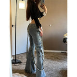 Fashionkova 2024 Blue Women's Jeans Y2K Vintage High Waisted Straight Trouser American Streetwear Loose Girl Clothing Wide Leg Denim Pants