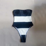 Fashionkova Bandeau Sexy Women One Piece Swimsuit Female Swimwear 2024 High Waist Monokini Swimming Suit Patchwork Beachwear Bathing Suit