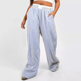 Fashionkova Y2K Striped Wide Leg Lounge Pants Women Pinstripe Loose Fit High Waist Pajama Bottoms Gingham Going Out Pants Streetwear