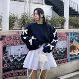 Fashionkova Korean Style Bow Design Sweatshirt Top Women Autumn New Casual Loose 2024 Fashion Long Sleeved Round Neck Suit KPop Clothes