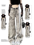 Fashionkova Women Grey Patchwork Y2k Jeans Harajuku Denim Trousers 90s Aesthetic Jean Pants Vintage Japanese 2000s Style Trashy Clothes 2024