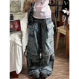 Fashionkova Women's Retro Wide Leg Baggy Casual Denim Trouser Harajuku Washed High Waist Loose Jeans 2024 Autumn Blue 2000s Pants