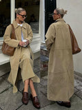 Fashionkova Long Trend Coat Skirt Sets Women Single Breasted Lapel Loose Outwear High Waist Skirts Suits 2 Pieces Female Vintage Chic Outfit