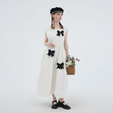 FashionKavo Original Design Cotton Linen Bow Drawstring White Long Dresses Skirt Female Niche A Line Summer New Dresses for Women 2023