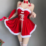 Fashionkova Christmas outfit Sexy Christmas Party Dress Sweet Bunny Girl Costume Sexy Lingeries Cosplay New Year Maid Role Play Uniform Party Stage Costume