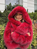 Fashionkova Christmas gift Christmas outfit Women Fashion Turn-down Collar Winter Warm Jacket 2025 Christmas Red Hooded Fluffy Faux Fur Coats Casual High Street Outerwear