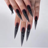 Fashionkova 24pc Halloween false nails Long Almond Fake Nails Sharp Nail French Ballerina Diamond Press on Nails Artificial Nail Enhancement