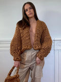 Fashionkova Twist Knitted Cardigan Women Thick Long Sleeve Elegant Solid Casual Sweater 2024 Autumn Loose Short Chic Outwear Coat Tops