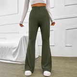 Fashionkova  Fall New 2023 Solid Wide Pit Stripe Casual Knitted Wide-Legged Pants For Women Keep Warm In Autumn And Winter Streetwea