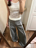 Fashionkova  Vintage Lace Dress Pants Woman Wide Leg Gray High Waist Suit Pants Baggy Y2k Casual Elegant Trouser Office Wear Harajuku