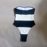 Fashionkova Bandeau Sexy Women One Piece Swimsuit Female Swimwear 2024 High Waist Monokini Swimming Suit Patchwork Beachwear Bathing Suit