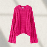 Fashionkova Oversize Twist Sweater Women Chic Turtleneck Long Lantern Sleeve Knitted Street Pullover Holiday Casual Lady Jumper Top Knitwear