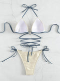 Fashionkova Christmas Gift 2024 Halter String Ring Link Bikini Swimsuit Women Swimwear Female Bather Bathing Swimming Swim Suit Beachwear
