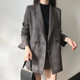 Fashionkova Christmas Gift Outfit  Women Winter Plaid Blazers Coats Korean Fashion Elegant Solid Thick Jacket Female Double Breasted Office Lady Long Overcoat