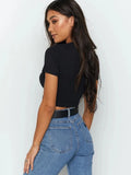 Fashionkova O Neck Knit White Crop Top Women Summer Casual T Shirt Basic Sexy Streetwear Ribber Black Short Sleeve Tops