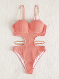 Fashionkova Christmas Gift 2024 Chain Linked One Piece Swimsuit Women Push Up Swimwear Female Cut Out Monokini Bathers Bathing Swimming Swim Suit Beachwear