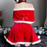 Fashionkova Christmas outfit Christmas Sexy Plush Dress Bunny Girl Uniform Cosplay Costume Velvet New Year Red Nightdress Role Play Outfits Underwear Girl