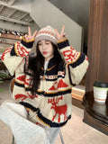 Fashionkova Christmas Gift outfit Gagaok Autumn Winter Coat Knitted Cardigan Christmas Zipper Reindeer Sweater Cardigans Versatile Warm Ladies Top Jacket