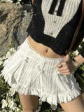 Y2k Coquette Kawaii Lace White Mini Skirt Sweet Girls Party Preppy Style Fairy Japanese Harajuku Cute Short Skirt 2024