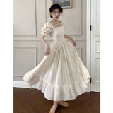 Square Collar White Dress Summer Fashion Puff Sleeve Ruffle Dress for Women 2024 Chic Vintage Maxi Dresses 2024  New