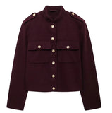 Fashionkova Christmas gift Christmas outfit Autumn Elegant O Neck Long Sleeve Coat Female Fashion Single Breasted Pocket Jackets 2024 New Winter Office Lady Street Overcoat