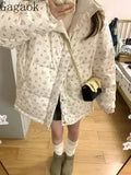 Fashionkova Christmas Gift outfit Gagaok Winter Coat Korean Fashion Parkas Sweet Floral Printed Stand Collar Warm Jackets Female Gentle Ropa De Invierno Mujer