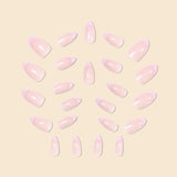 Fashion Women Girls Long Oval Shaped French Pink Border Stripes Full Coverage Wearable Fake Nail Press on Nail Art 24Pcs/Set ﻿