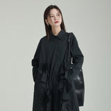 FashionKavo 2023 New Original Design Tie Bow Dress Two-color Loose Long Plaid Dress Shirt Dress Women‘s Dress J0054