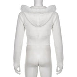 Fashionkova y2k White Feathers Jackets Zipper Knitted Hooded Jumpers Slim Cropped Aesthetic 2000s Coat Autumn Winter Outwear Retro