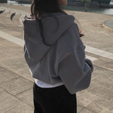 Fashionkova Casual Hood Sweatshirt Women Y2K Zip Up Hoodies Solid Harajuku Long Sleeve Shirt Oversized Crop Tops Female Loose Jackets Coat