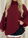 Fashionkova Christmas outfit New Women's Red Chic Half High Collar Pullover Sweater Fashion Casual Loose Long Sleeves Jumpers 2024 Lady Elegant Fall Knitwear